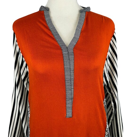 Luxurious! SANA SAFINAZ Kaftan in Orange & Black Viscose Size Medium - Picture 8 of 11